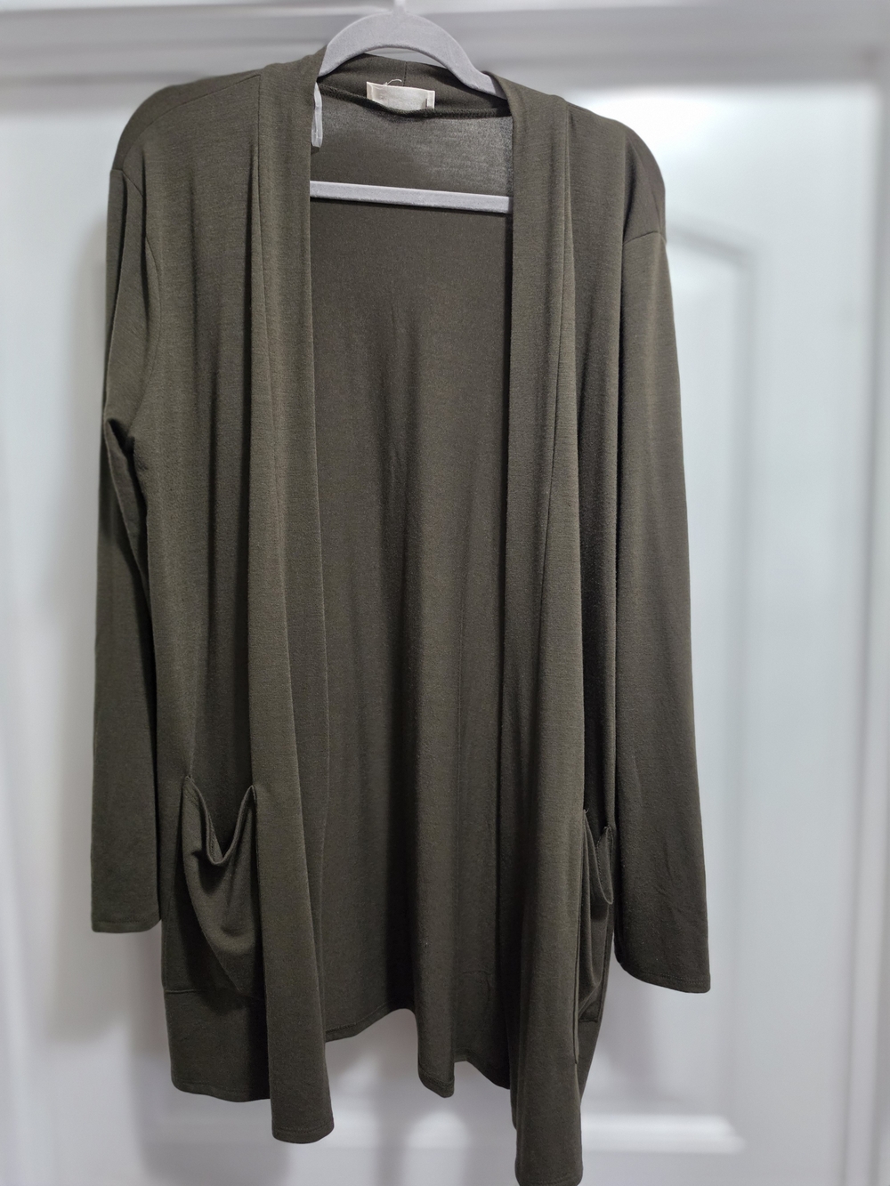 Olive Open-Front Lightweight Cardigan with Pockets
